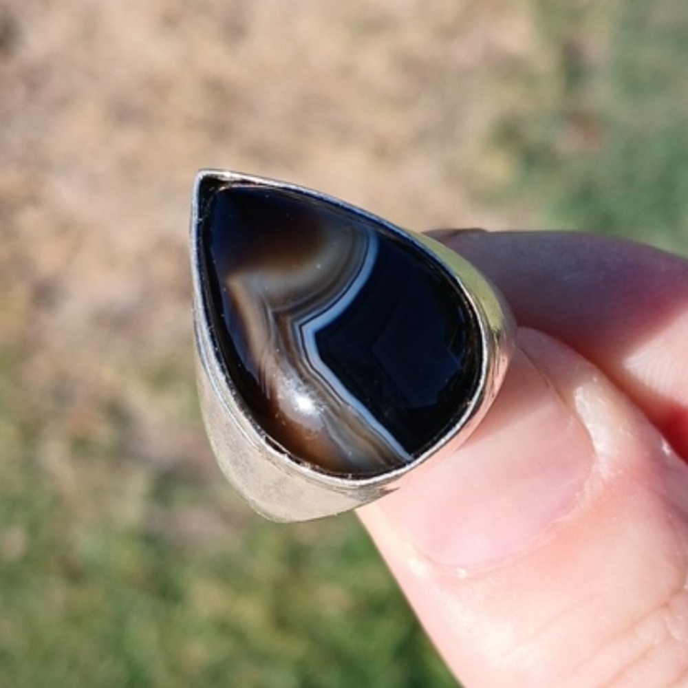 New Men's Botswana Agate 925 Silver Ring.
